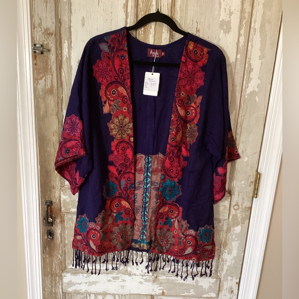 Avani embroidered purple fringed kimono - Small - Beautiful statement piece!